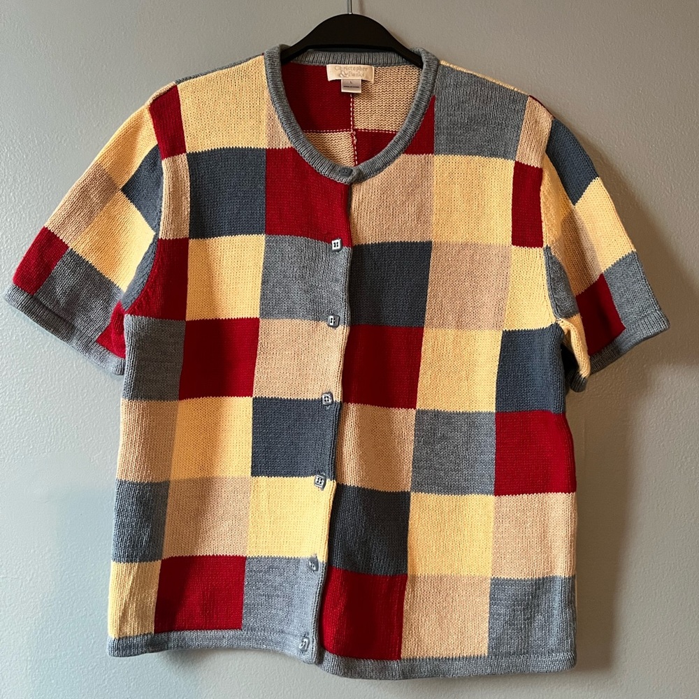 Christopher & Banks Color Block Knit Cardigan. Retro Patchwork